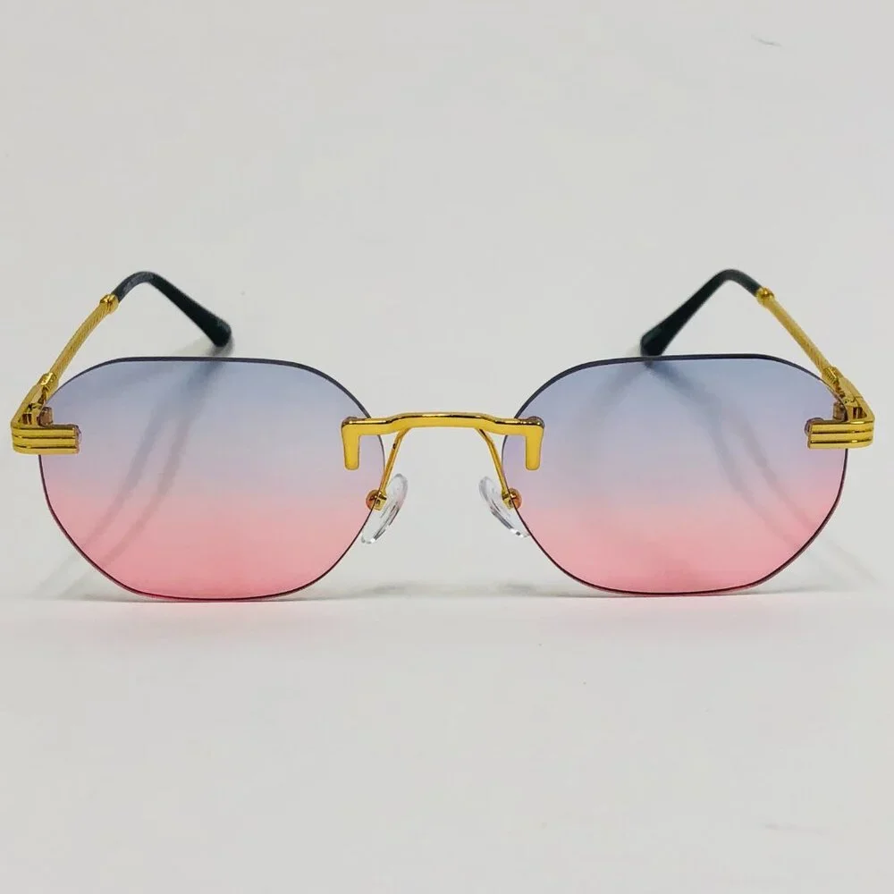 Hip Hop Women Men Sunglasses Blue Pink Rimless Luxury Retro Shades Gold‎ Metal